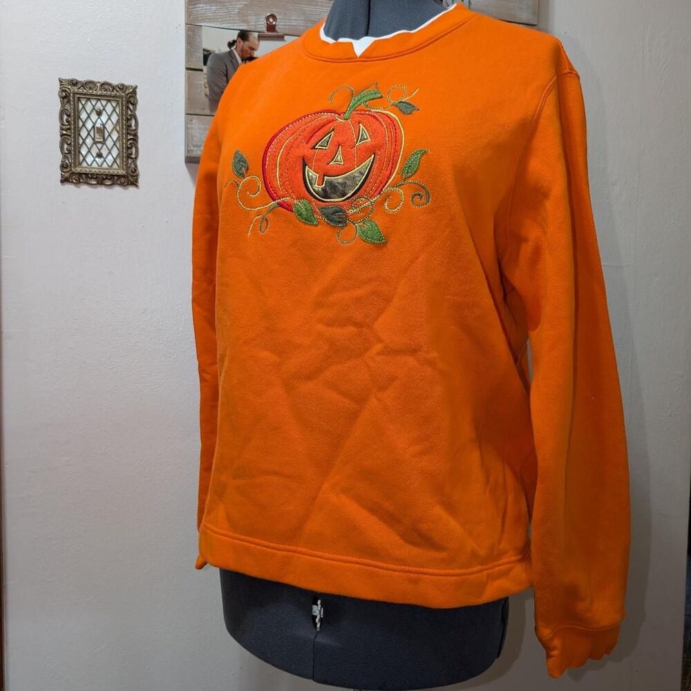 White-stag Women's orange jack-o'-lantern Halloween pumpkin crewneck sweatshirt
